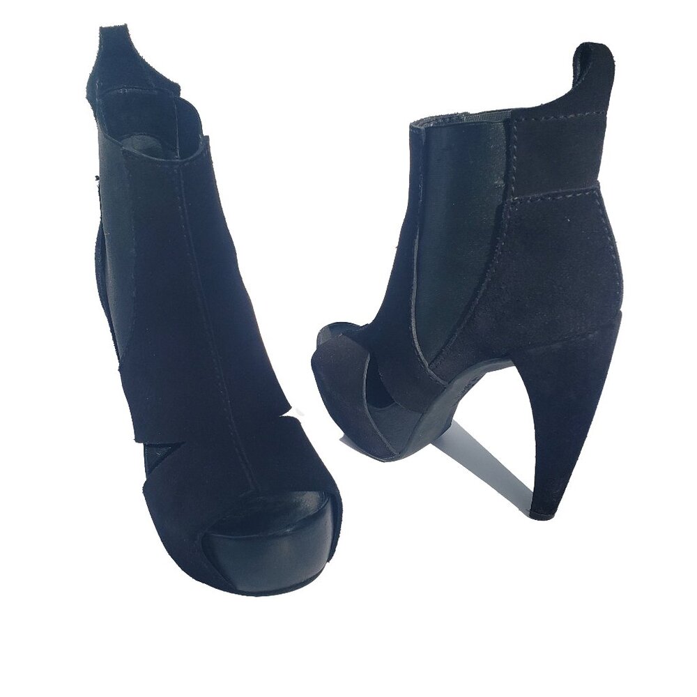 Pedro Garcia Abbie Peep Toe Boot Black Suede Platform Heel 38.5  US 8.5